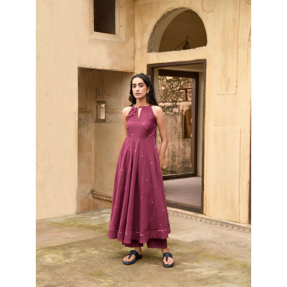 Taro India Hibiscus Bloom Anarkali with Pant and Dupatta (Set of 3)