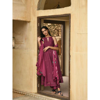 Taro India Hibiscus Bloom Anarkali with Pant and Dupatta (Set of 3)