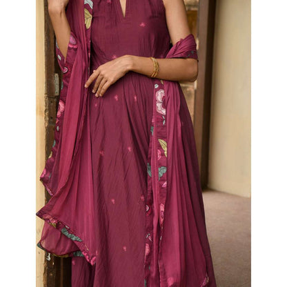 Taro India Hibiscus Bloom Anarkali with Pant and Dupatta (Set of 3)