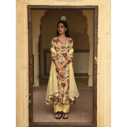 Taro India Corn Yellow Kurta with Pant and Dupatta (Set of 3)