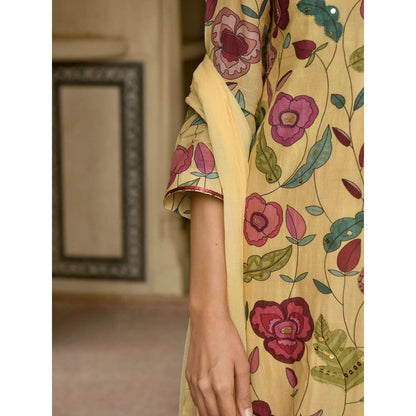 Taro India Corn Yellow Kurta with Pant and Dupatta (Set of 3)