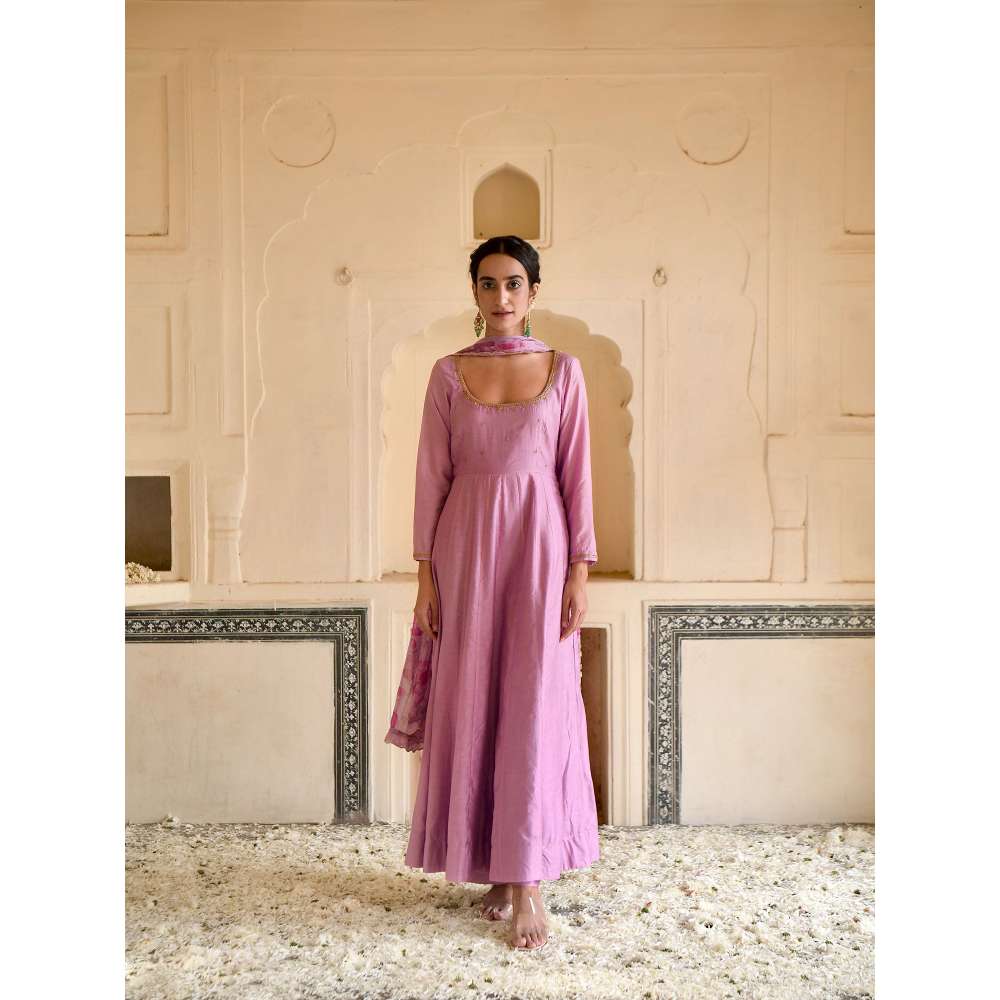 Taro India Lilac Mauve Anarkali with Pant and Dupatta (Set of 3)