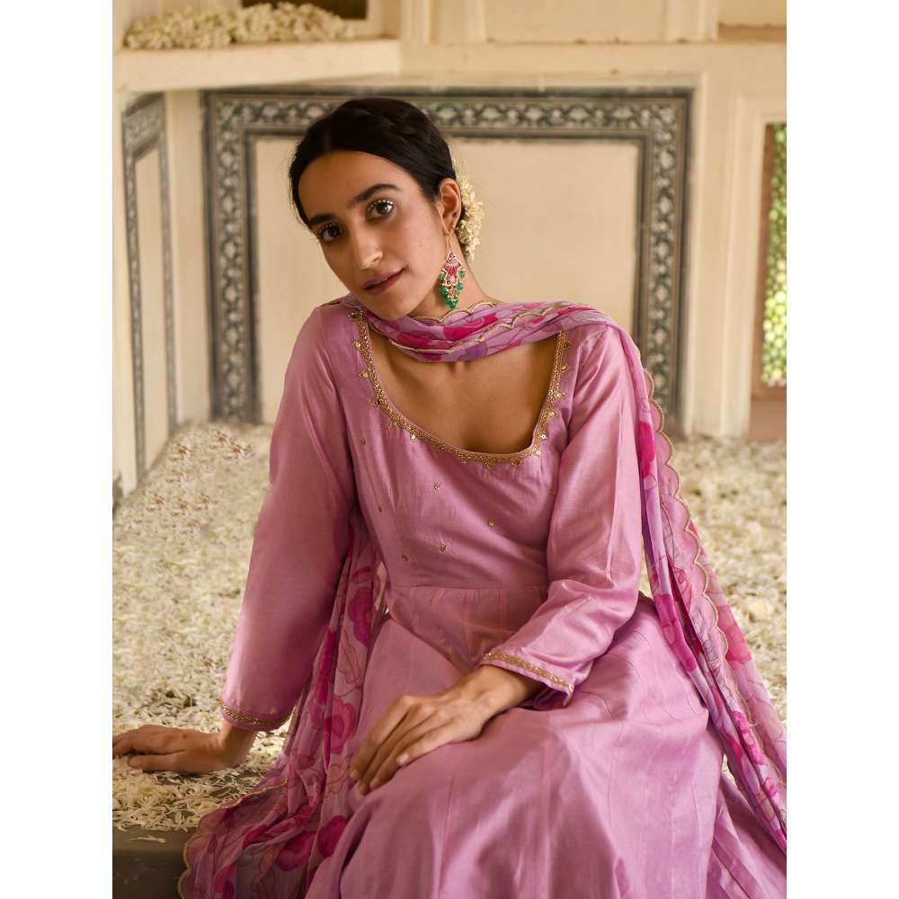 Taro India Lilac Mauve Anarkali with Pant and Dupatta (Set of 3)