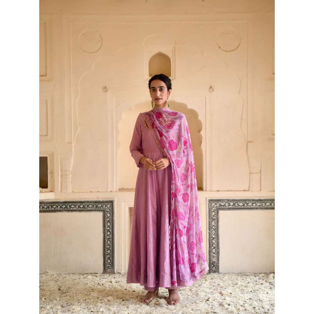 Taro India Lilac Mauve Anarkali with Pant and Dupatta (Set of 3)