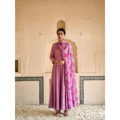 Taro India Lilac Mauve Anarkali with Pant and Dupatta (Set of 3)