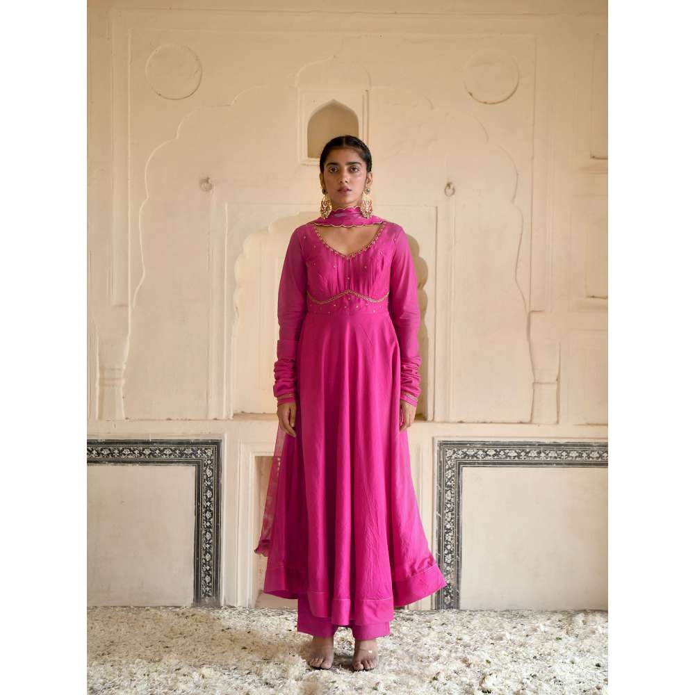 Taro India Flamingo Pink Anarkali with Pant and Dupatta (Set of 3)