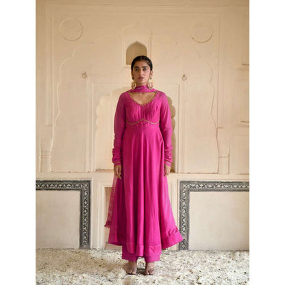 Taro India Flamingo Pink Anarkali with Pant and Dupatta (Set of 3)