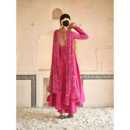 Taro India Flamingo Pink Anarkali with Pant and Dupatta (Set of 3)