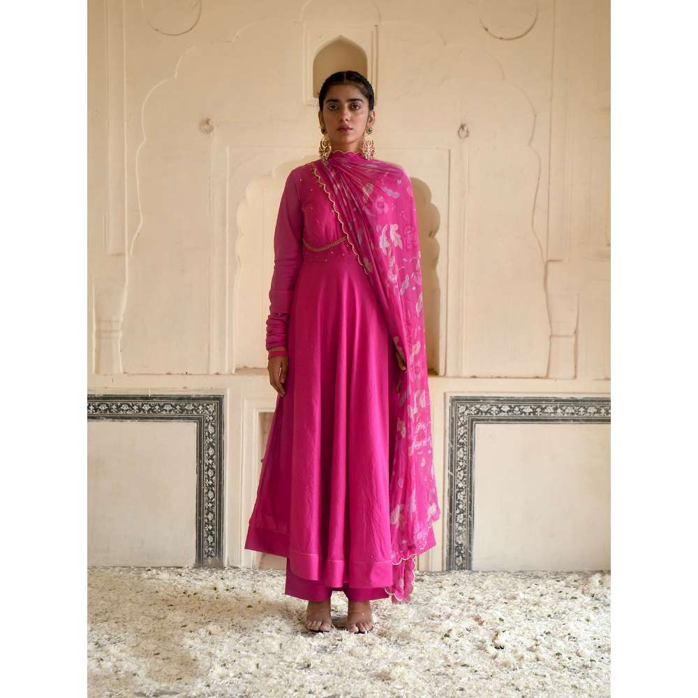 Taro India Flamingo Pink Anarkali with Pant and Dupatta (Set of 3)