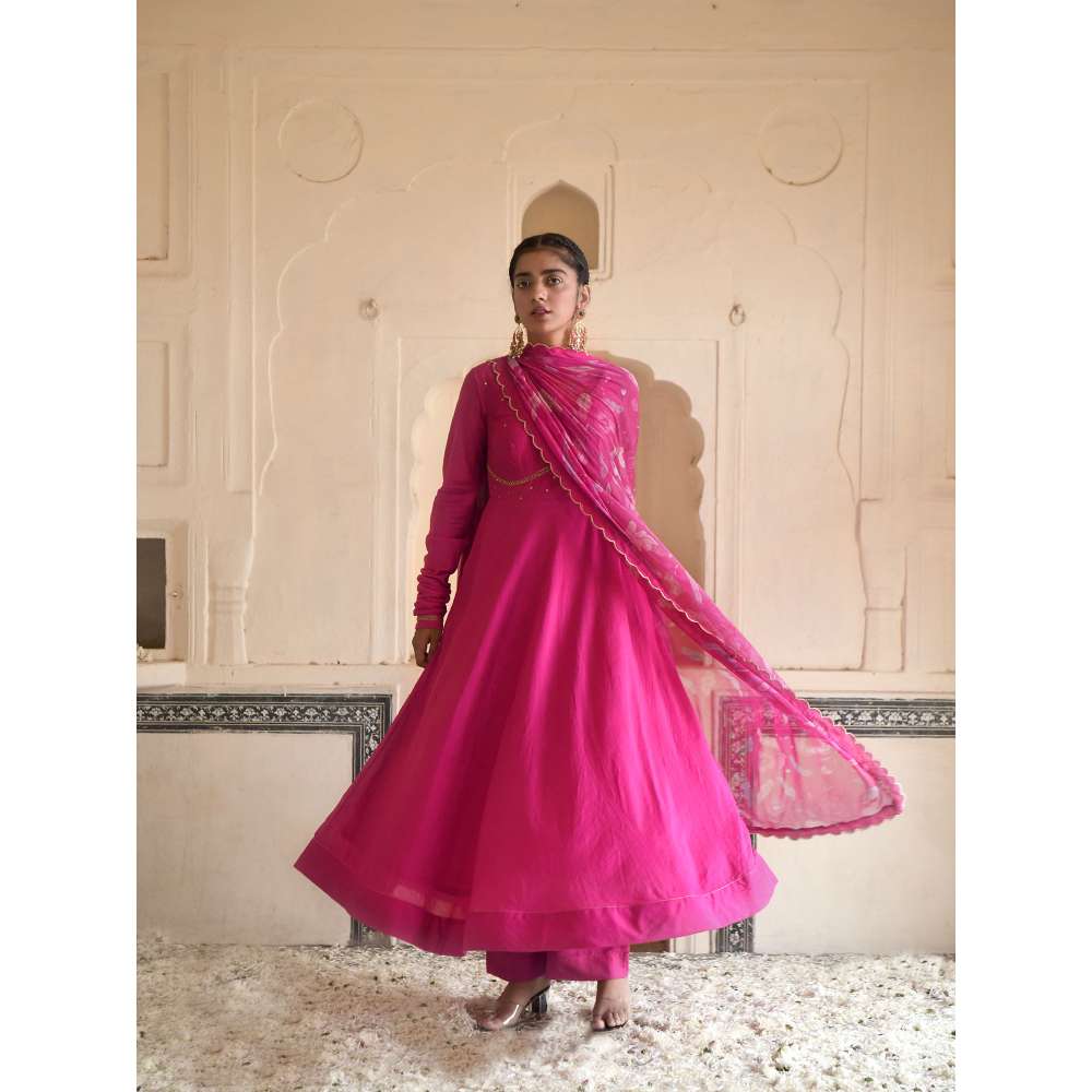 Taro India Flamingo Pink Anarkali with Pant and Dupatta (Set of 3)