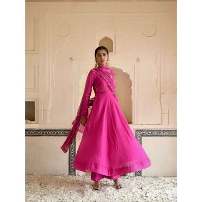 Taro India Flamingo Pink Anarkali with Pant and Dupatta (Set of 3)