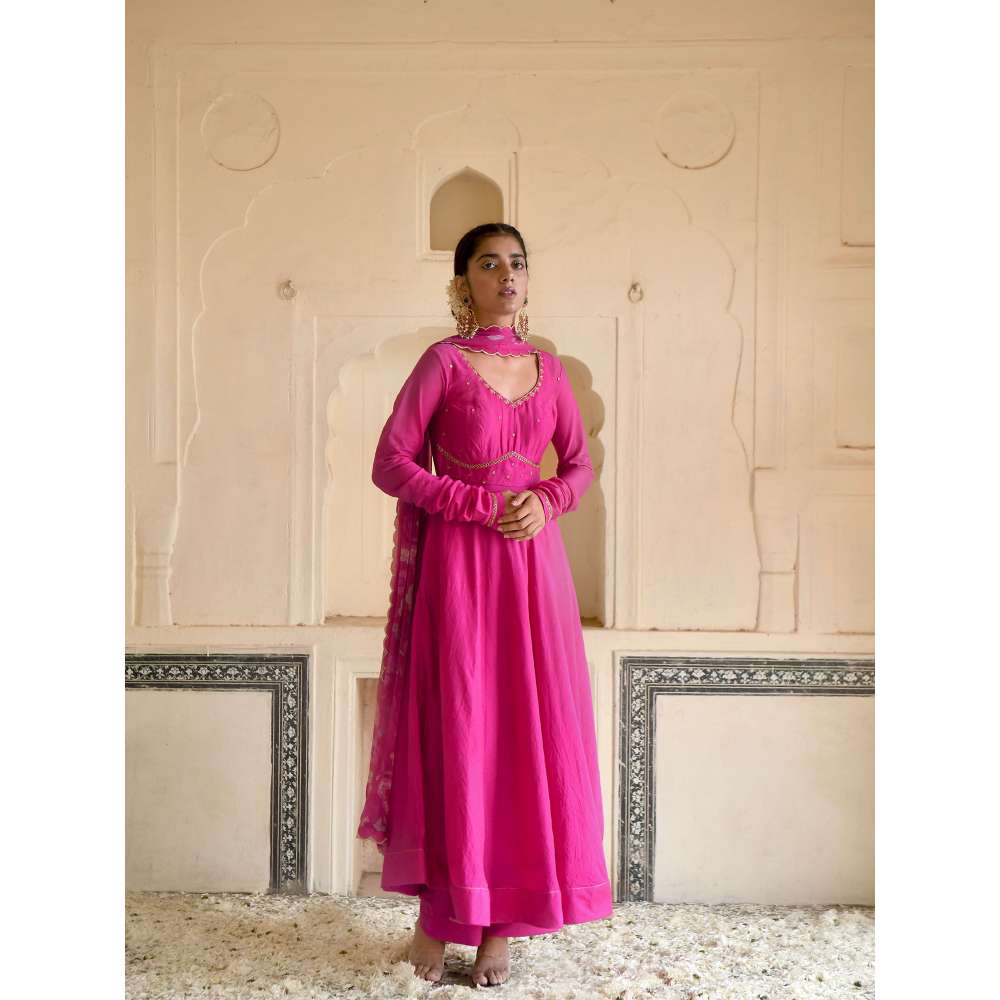 Taro India Flamingo Pink Anarkali with Pant and Dupatta (Set of 3)