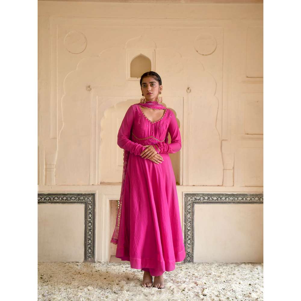 Taro India Flamingo Pink Anarkali with Pant and Dupatta (Set of 3)