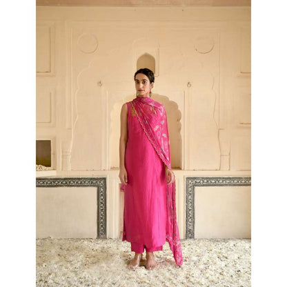 Taro India Pink Rose Kurta with Pant and Dupatta (Set of 3)
