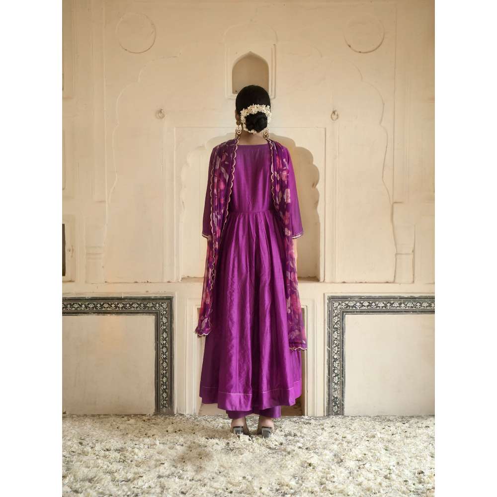 Taro India Russian Purple Anarkali with Pant and Dupatta (Set of 3)