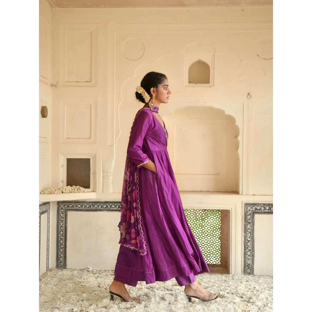 Taro India Russian Purple Anarkali with Pant and Dupatta (Set of 3)