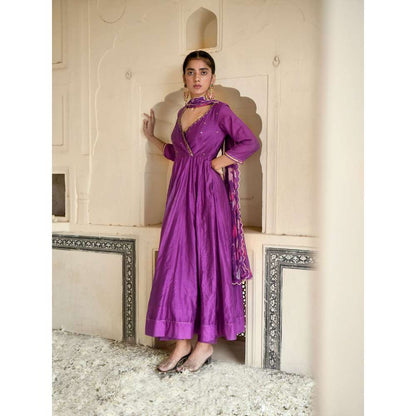 Taro India Russian Purple Anarkali with Pant and Dupatta (Set of 3)