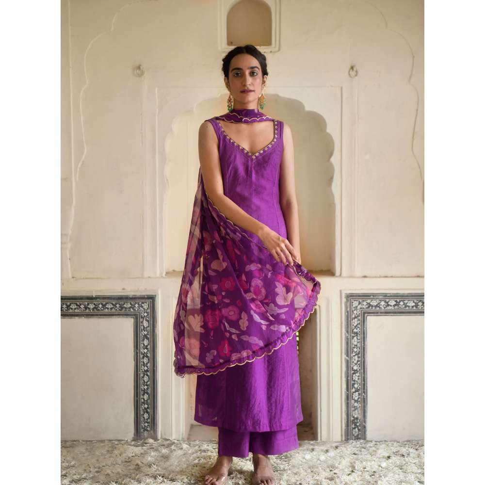 Taro India Grape Purple Kurta with Pant and Dupatta (Set of 3)