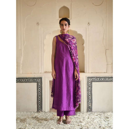 Taro India Grape Purple Kurta with Pant and Dupatta (Set of 3)