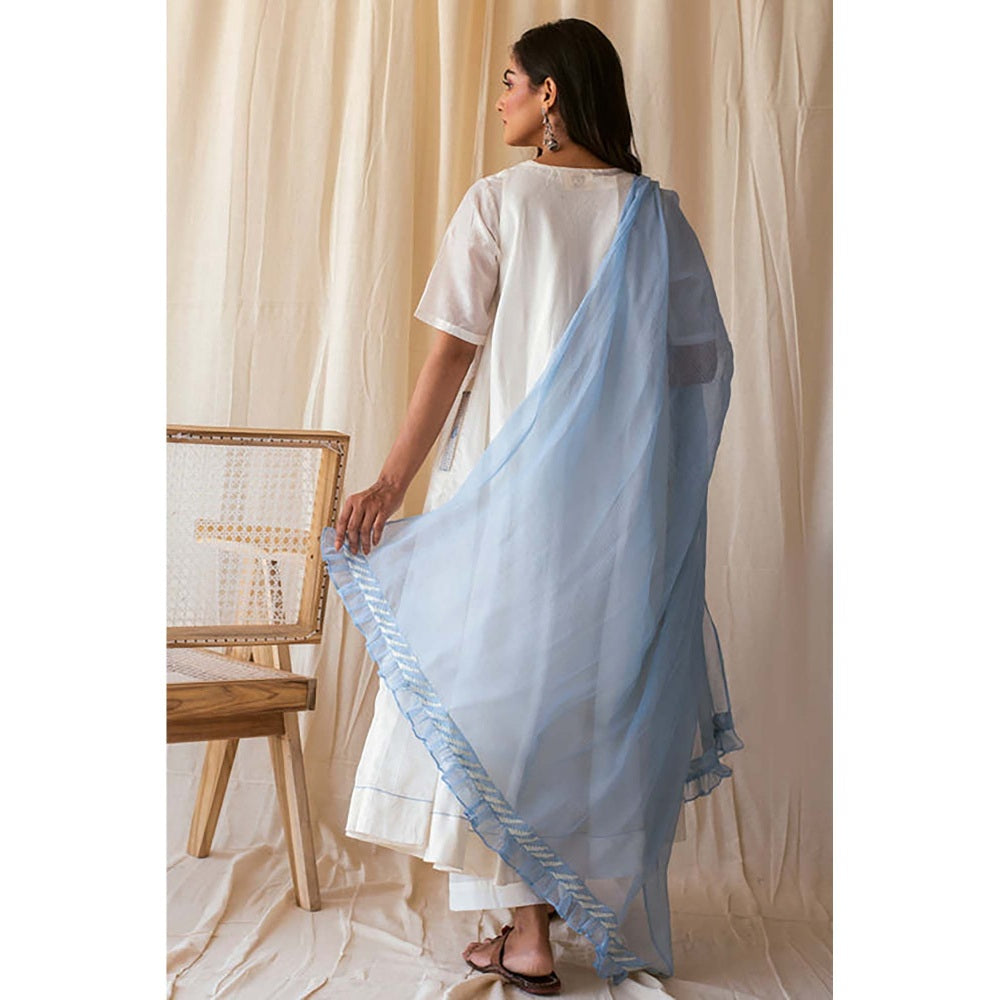 Taro India Blue Kurta With Dupatta And Pant