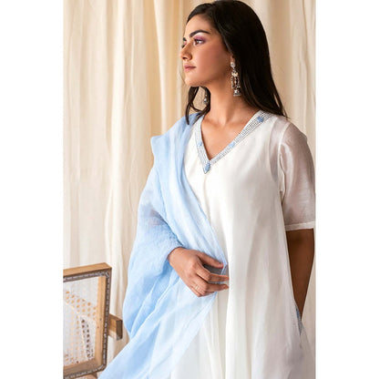 Taro India Blue Kurta With Dupatta And Pant