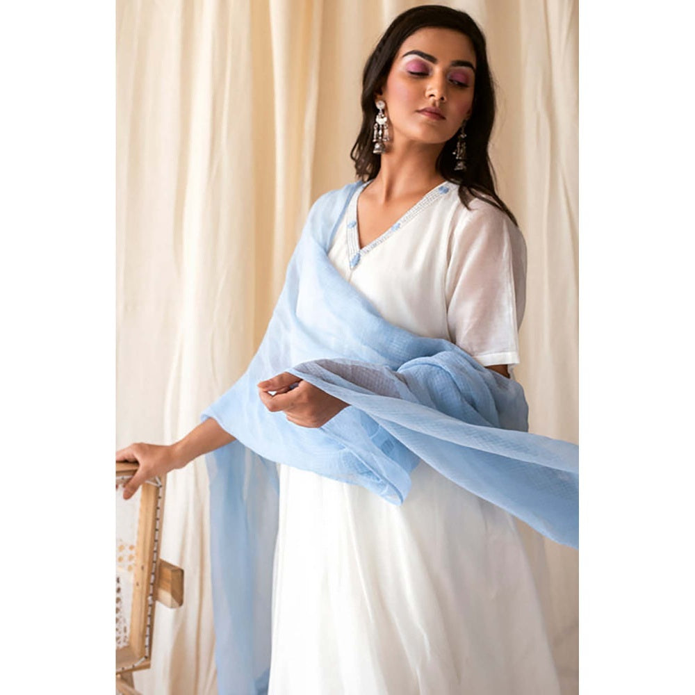 Taro India Blue Kurta With Dupatta And Pant
