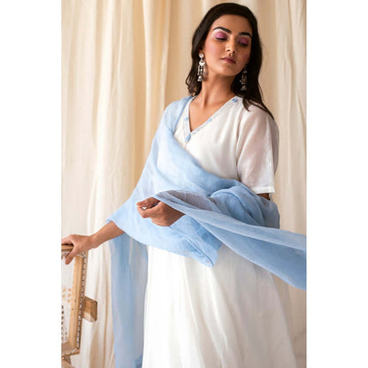 Taro India Blue Kurta With Dupatta And Pant