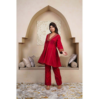 Taro India Ruby Red Kurta With Pant