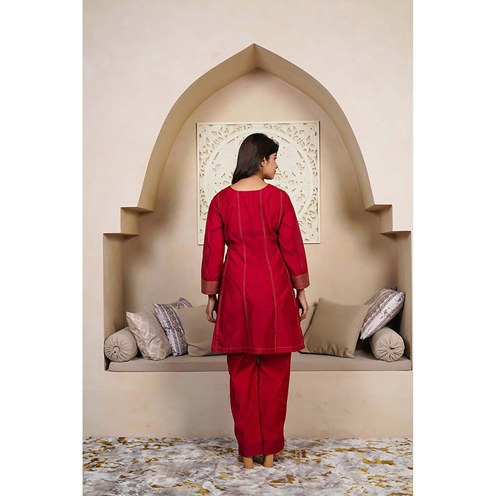 Taro India Ruby Red Kurta With Pant