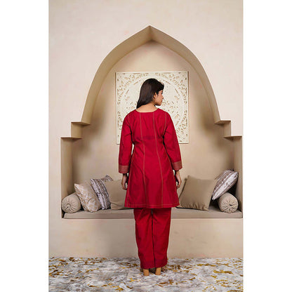Taro India Ruby Red Kurta With Pant