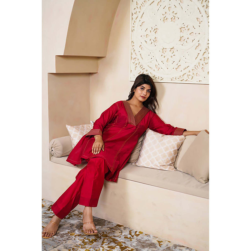 Taro India Ruby Red Kurta With Pant