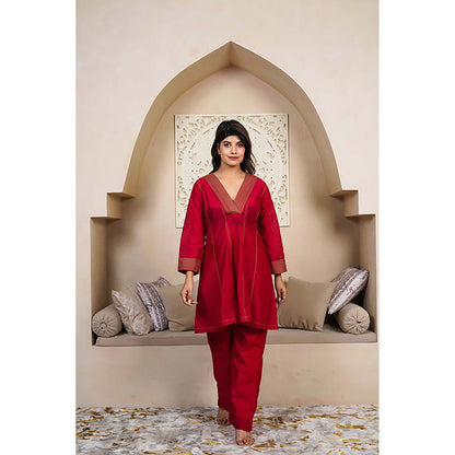 Taro India Ruby Red Kurta With Pant