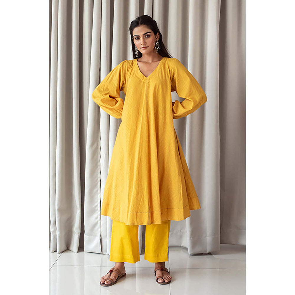 Taro India Bright Mustard Kurta With Pant