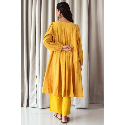 Taro India Bright Mustard Kurta With Pant