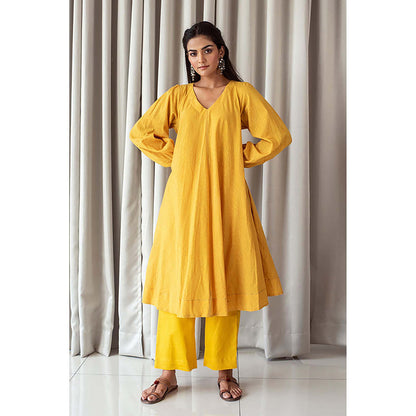 Taro India Bright Mustard Kurta With Pant