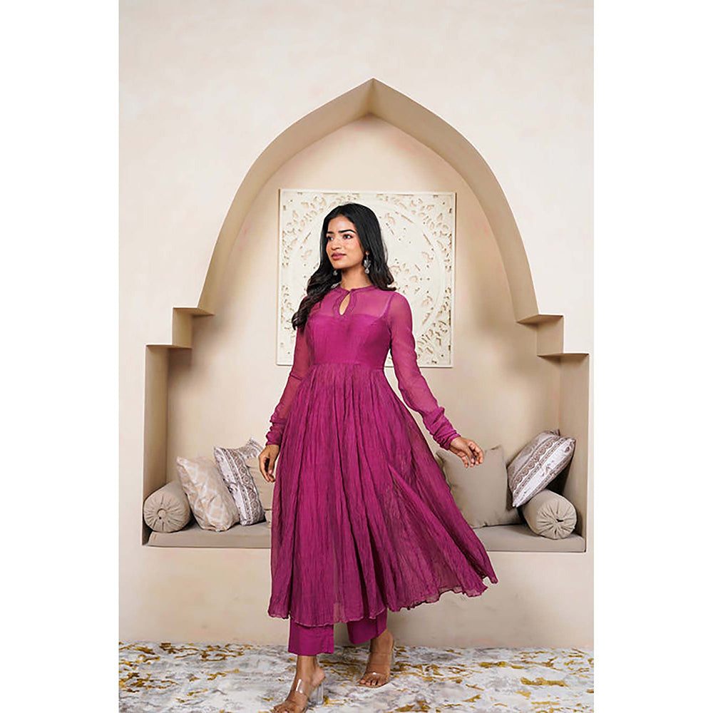 Taro India Raspberry Anarkali Kurta With Pant