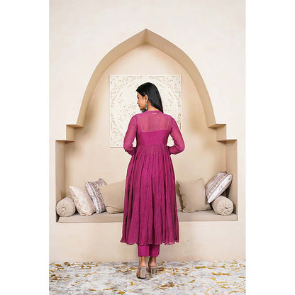 Taro India Raspberry Anarkali Kurta With Pant