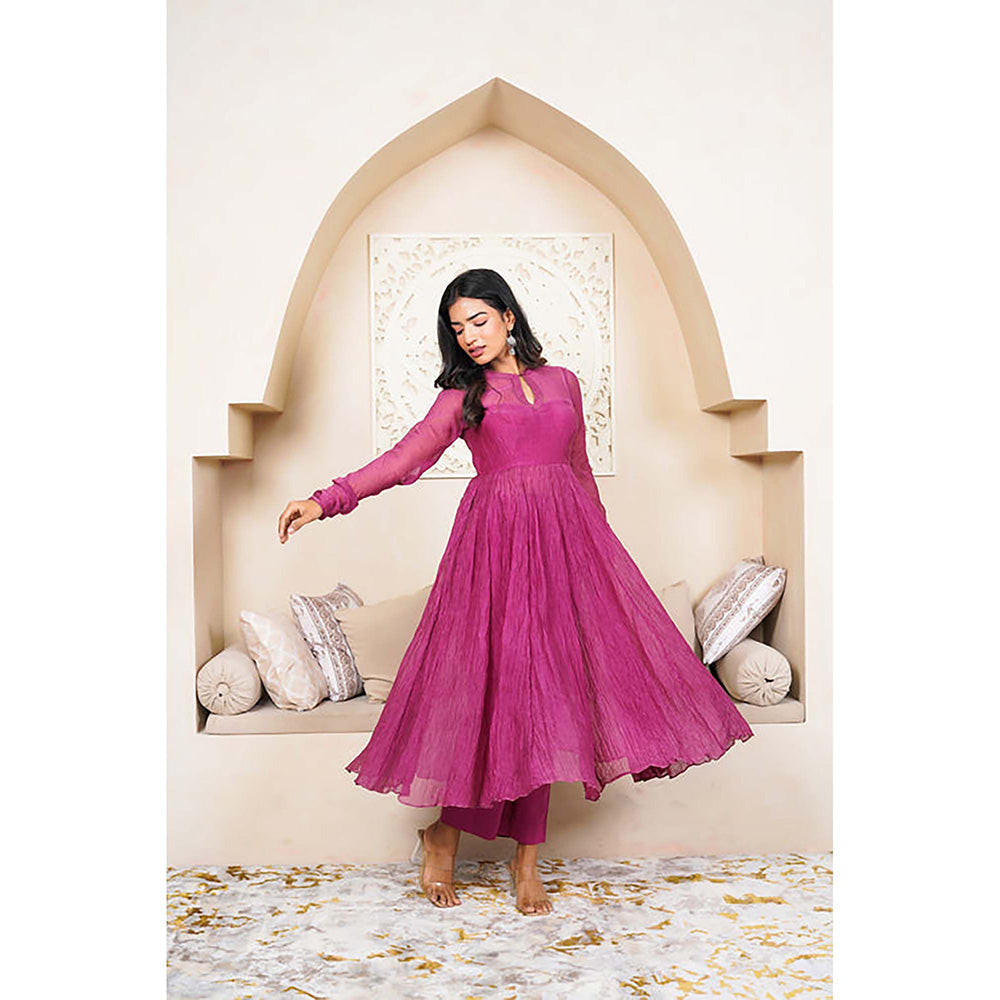 Taro India Raspberry Anarkali Kurta With Pant