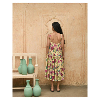 Taro India Grapefruit Floral Midi Dress