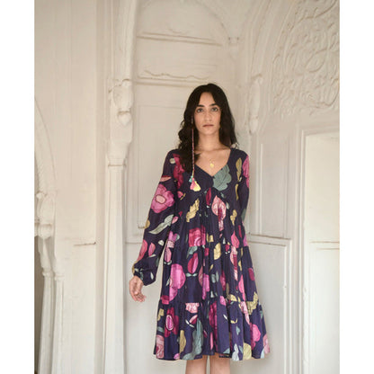 Taro India Oxford Flower Blue Knee Length Dress