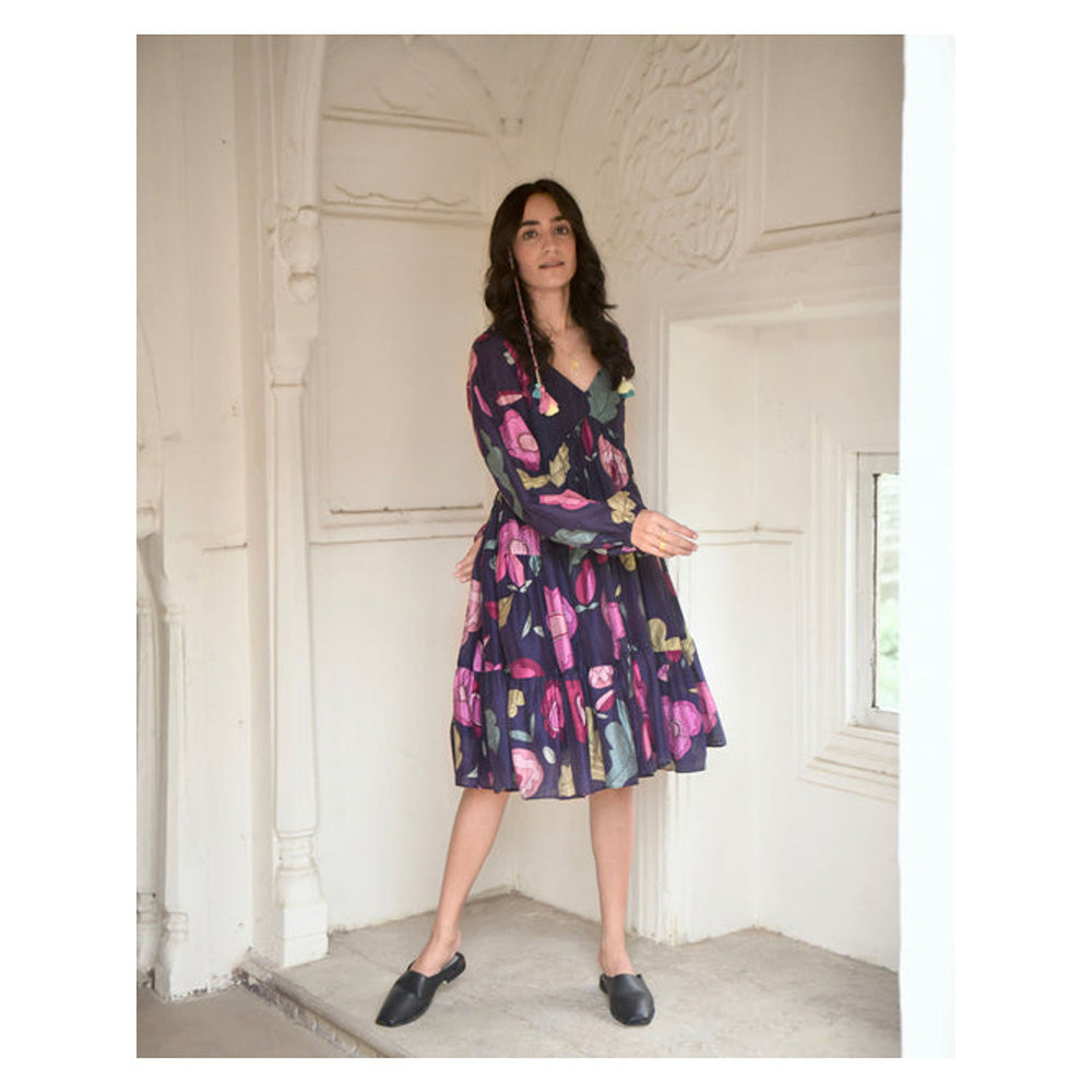 Taro India Oxford Flower Blue Knee Length Dress