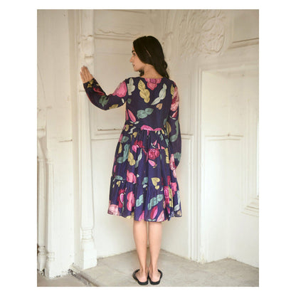 Taro India Oxford Flower Blue Knee Length Dress