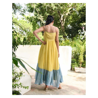 Taro India Oyster Yellow And Teal Maxi Dress