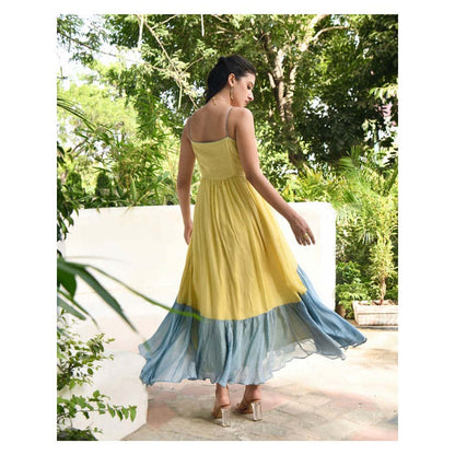 Taro India Oyster Yellow And Teal Maxi Dress
