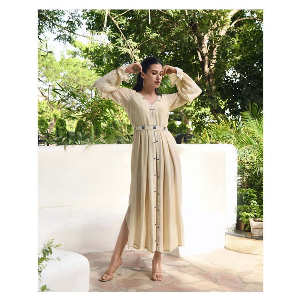 Taro India Soothing Pearl Beige Dress With Belt