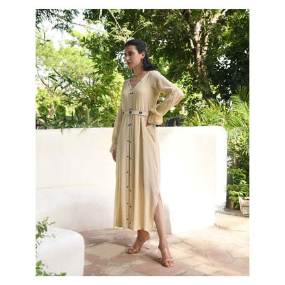 Taro India Soothing Pearl Beige Dress With Belt