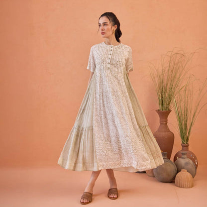 Taro India Mossy Mist Beige Midi Dress