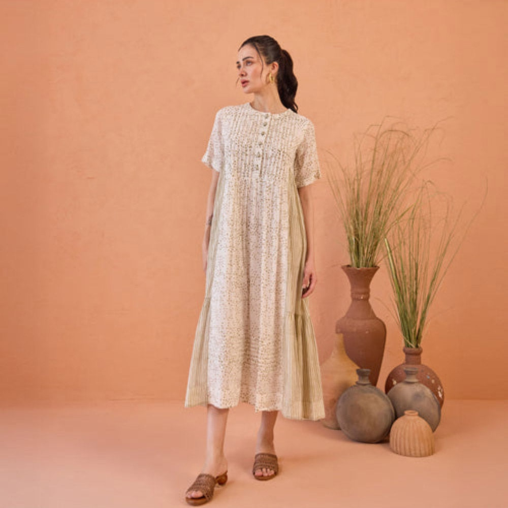 Taro India Mossy Mist Beige Midi Dress