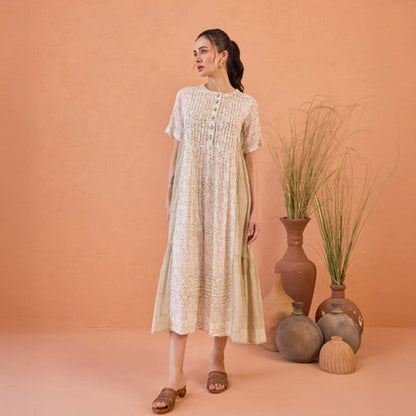 Taro India Mossy Mist Beige Midi Dress