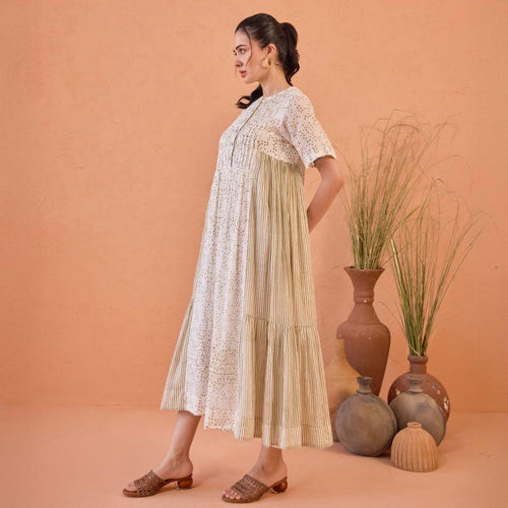 Taro India Mossy Mist Beige Midi Dress